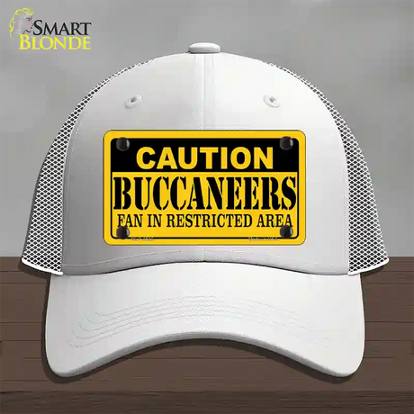 Caution Buccaneers Novelty License Plate Hat Mesh / White