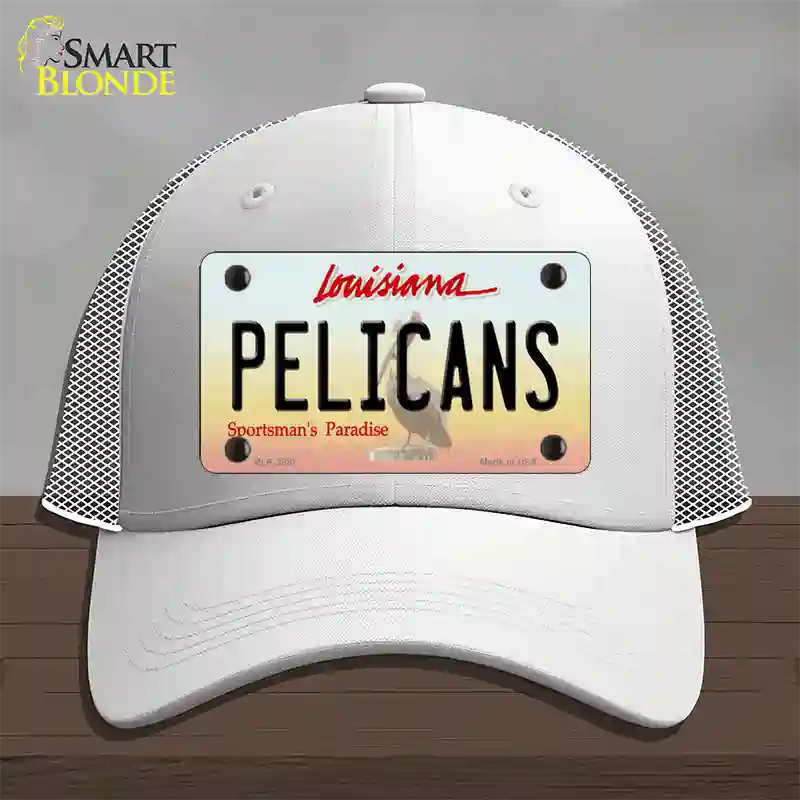 Pelicans Louisiana State Novelty License Plate Hat Mesh / White