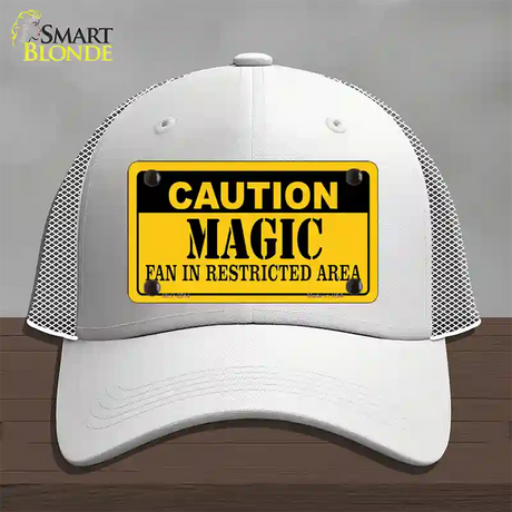 Caution Magic Fan Novelty License Plate Hat Mesh / White