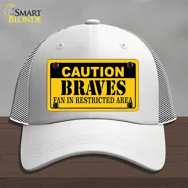 Caution Braves Fan Novelty License Plate Hat Mesh / White