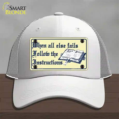 Follow Instructions Novelty License Plate Hat Mesh / White