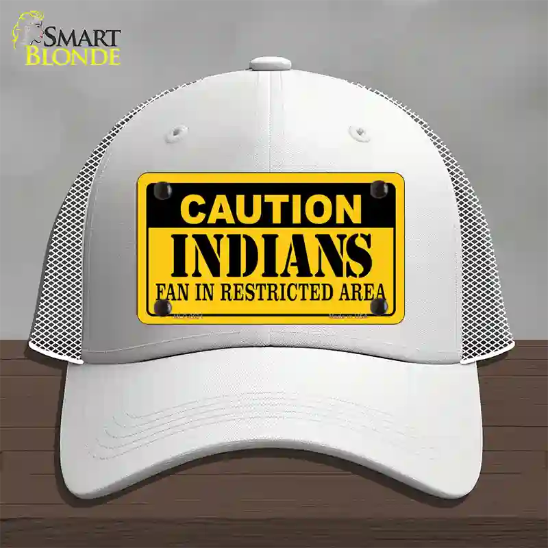 Caution Indians Fan Novelty License Plate Hat Mesh / White