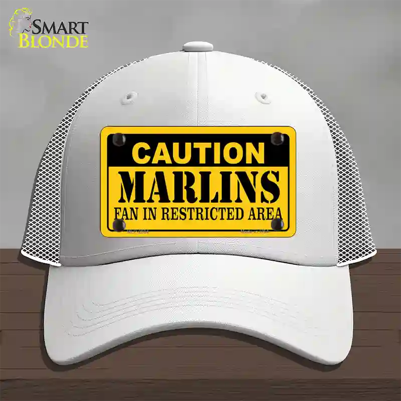 Caution Marlins Fan Novelty License Plate Hat Mesh / White