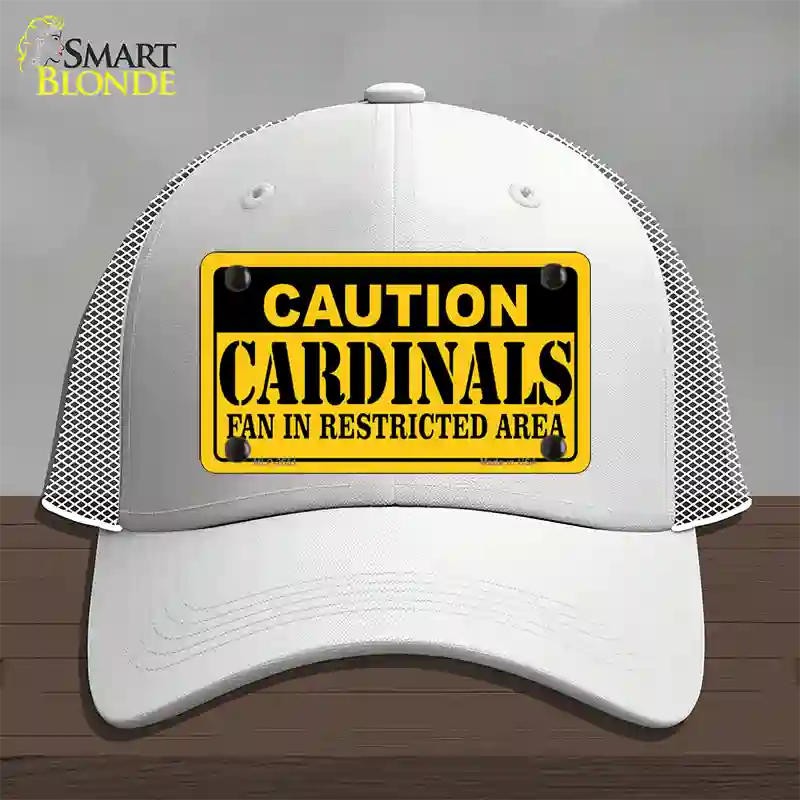 Caution Cardinals Fan Novelty License Plate Hat Mesh / White