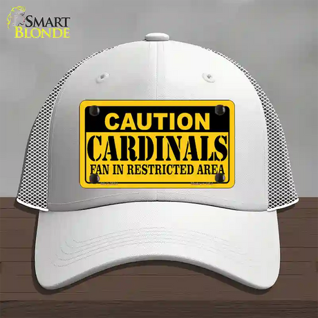 Caution Cardinals Fan Novelty License Plate Hat Mesh / White