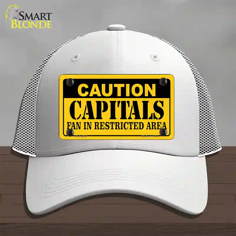 Caution Capitals Novelty License Plate Hat Mesh / White