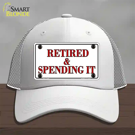 Retired And Spending It Novelty License Plate Hat Mesh / White