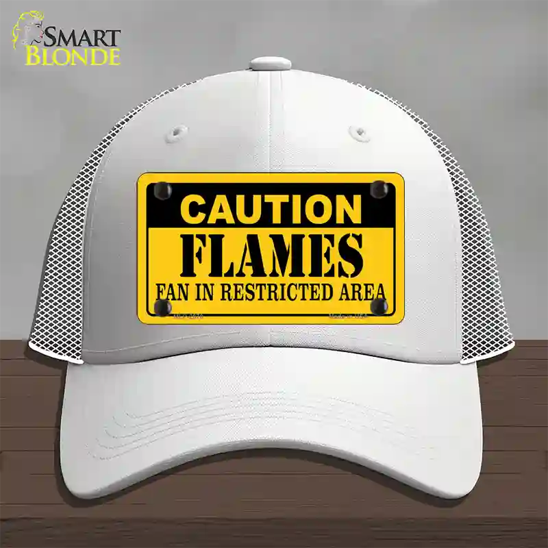 Caution Flames Novelty License Plate Hat Mesh / White