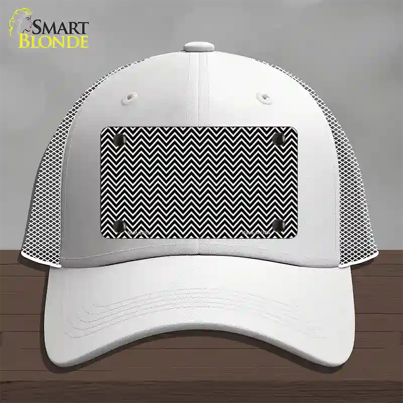 Black White Chevron Novelty License Plate Hat Mesh / White