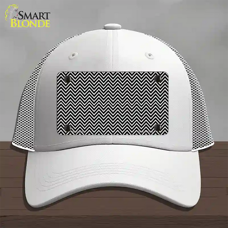 Black White Chevron Novelty License Plate Hat Mesh / White