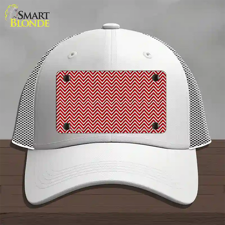 Red White Chevron Novelty License Plate Hat Mesh / White