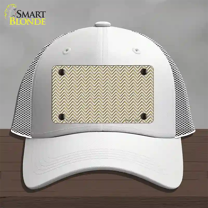 Gold White Chevron Novelty License Plate Hat Mesh / White