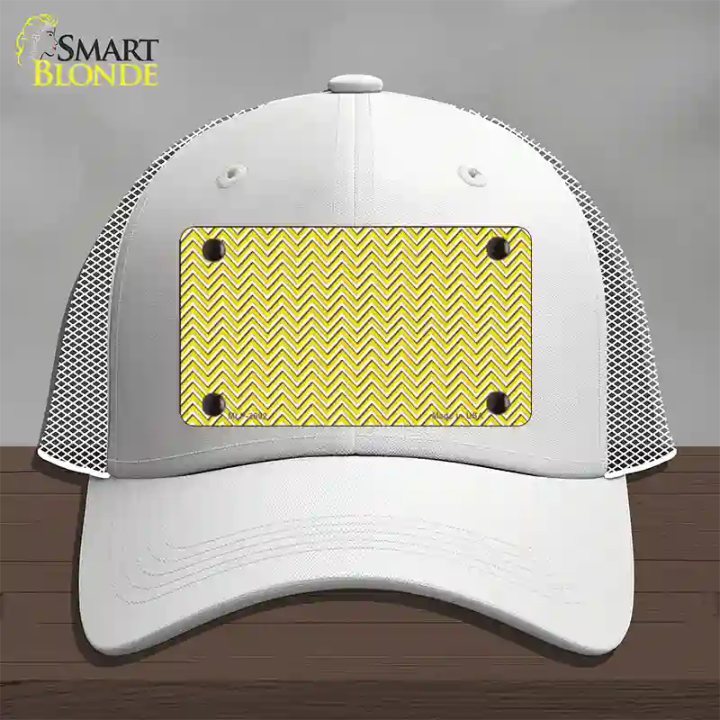 Yellow White Chevron Novelty License Plate Hat Mesh / White