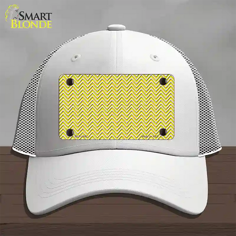 Yellow White Chevron Novelty License Plate Hat Mesh / White