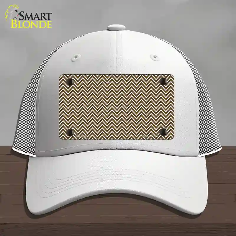 Brown White Chevron Novelty License Plate Hat Mesh / White