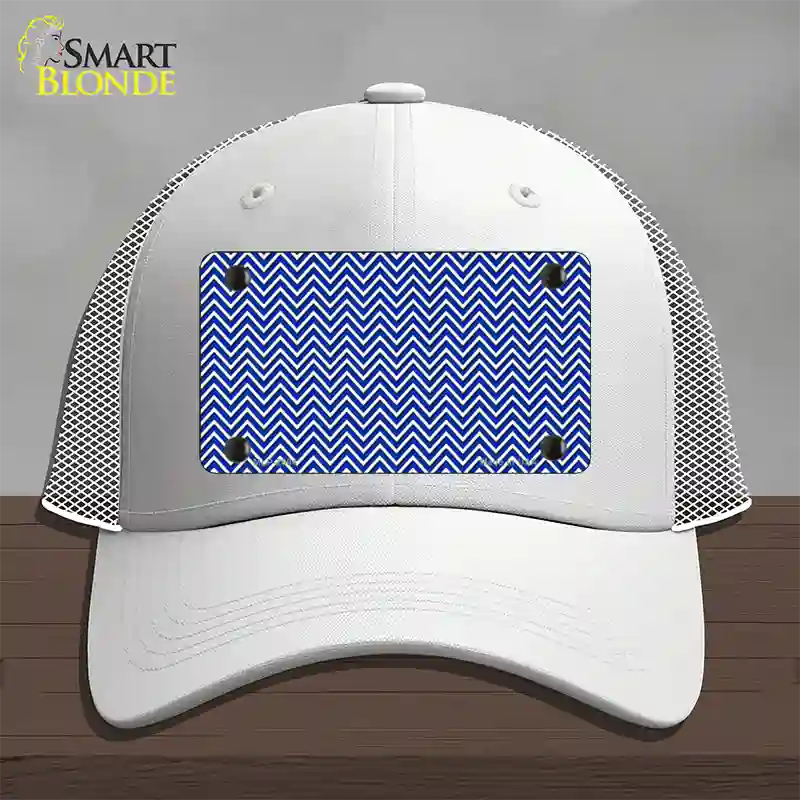 Blue White Chevron Novelty License Plate Hat Mesh / White