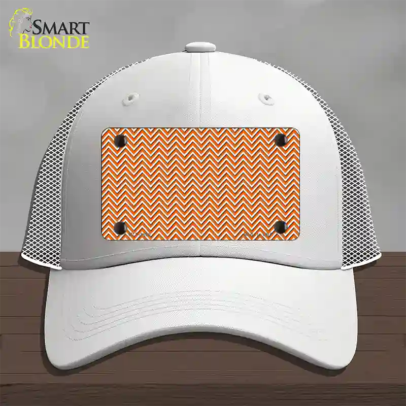 Orange White Chevron Novelty License Plate Hat Mesh / White