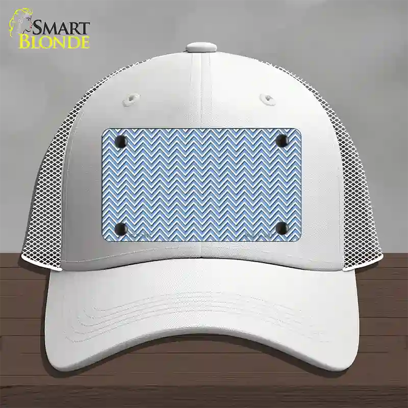 Light Blue White Chevron Novelty License Plate Hat Mesh / White