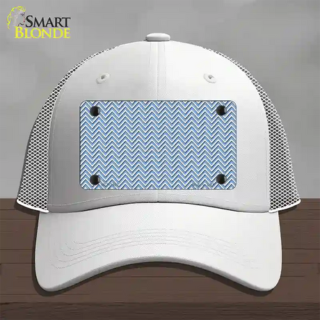 Light Blue White Chevron Novelty License Plate Hat Mesh / White