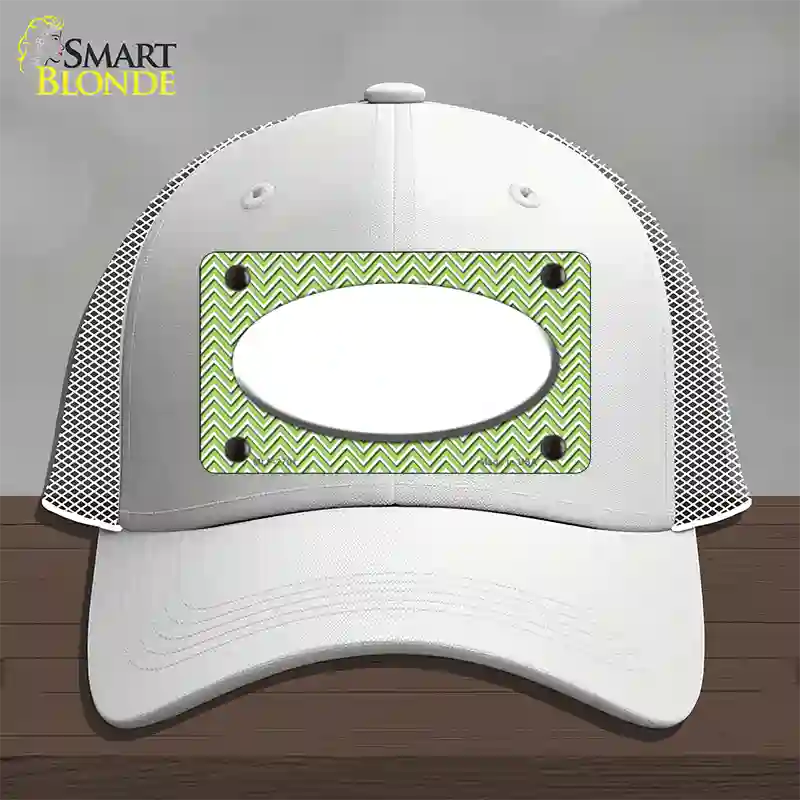 Lime Green White Chevon White Center Oval Novelty License Plate Hat Mesh / White