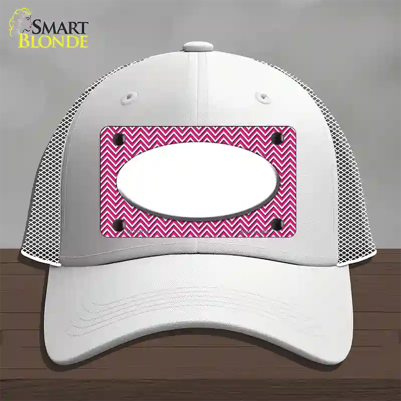 Pink White Chevon White Center Oval Novelty License Plate Hat Mesh / White