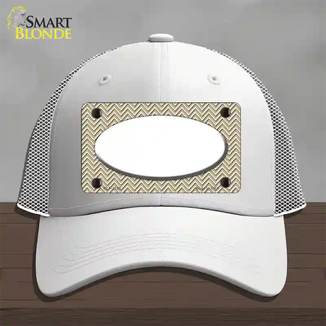 Gold White Chevon White Center Oval Novelty License Plate Hat Mesh / White