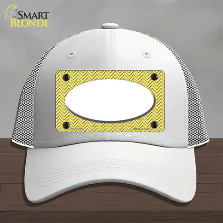 Yellow White Chevon White Center Oval Novelty License Plate Hat Mesh / White