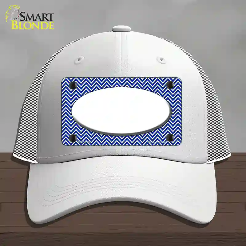 Blue White Chevon White Center Oval Novelty License Plate Hat Mesh / White