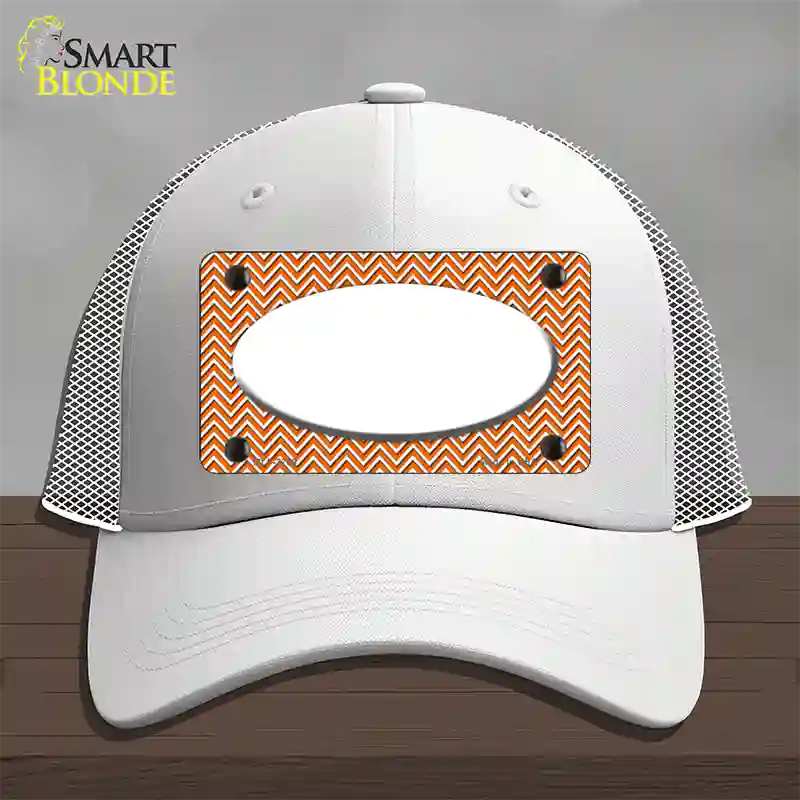 Orange White Chevon White Center Oval Novelty License Plate Hat Mesh / White