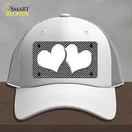 Black White Chevron White Center Hearts Novelty License Plate Hat Mesh / White