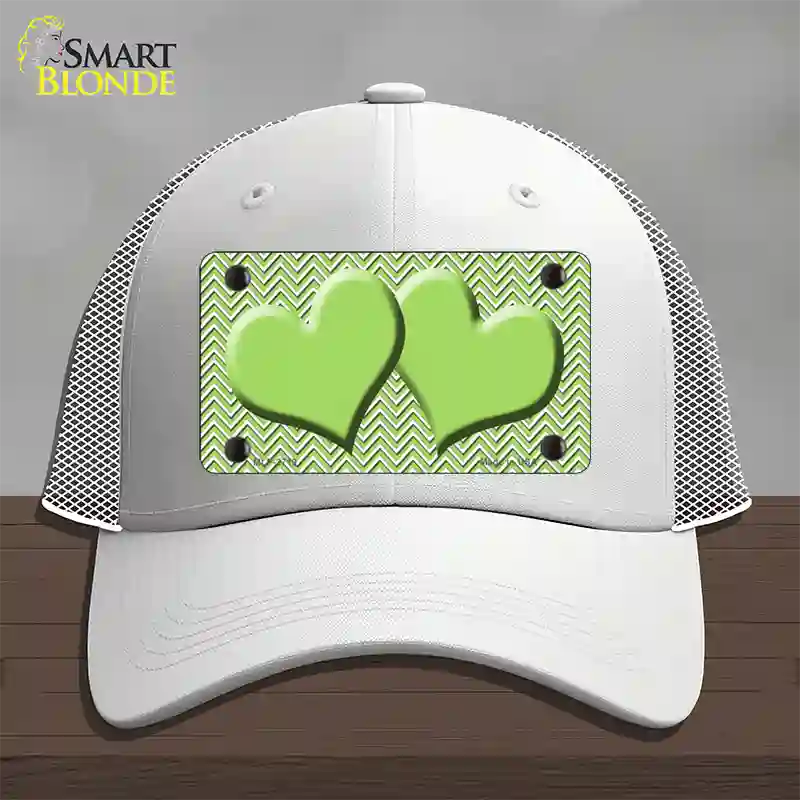 Lime Green White Chevron Lime Green Center Hearts Novelty License Plate Hat Mesh / White