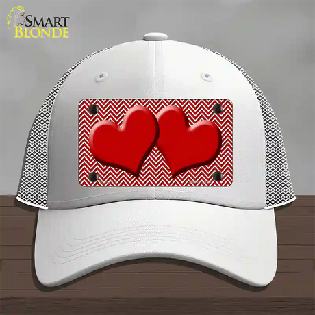 Red White Chevron Red Center Hearts Novelty License Plate Hat Mesh / White