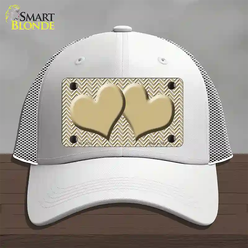 Gold White Chevron Gold Center Hearts Novelty License Plate Hat Mesh / White