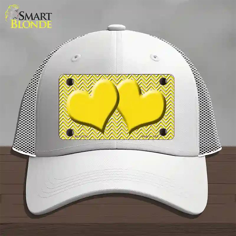 Yellow White Chevron Yellow Center Hearts Novelty License Plate Hat Mesh / White