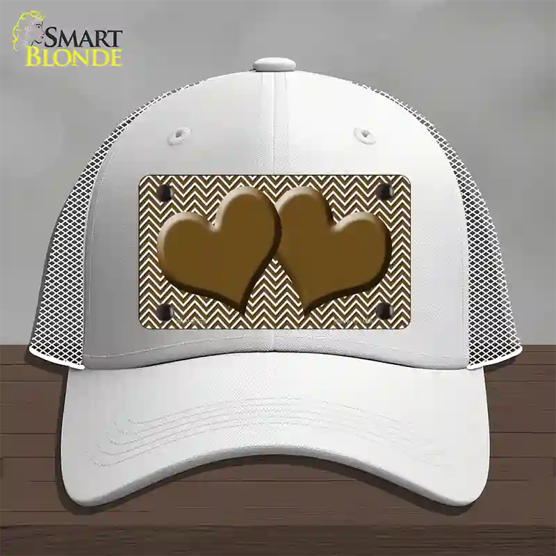 Brown White Chevron Brown Center Hearts Novelty License Plate Hat Mesh / White