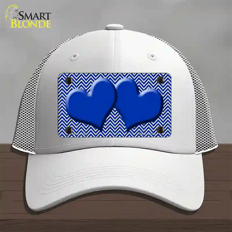 Blue White Chevron Blue Center Hearts Novelty License Plate Hat Mesh / White