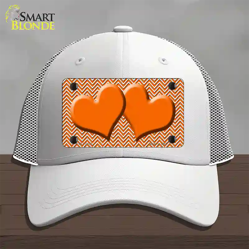 Orange White Chevron Orange Center Hearts Novelty License Plate Hat Mesh / White