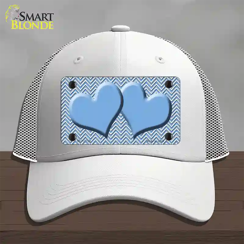 Light Blue White Chevron Light Blue Center Hearts Novelty License Plate Hat Mesh / White