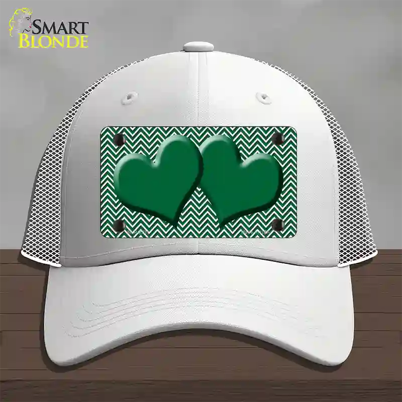 Green White Chevron Green Center Hearts Novelty License Plate Hat Mesh / White