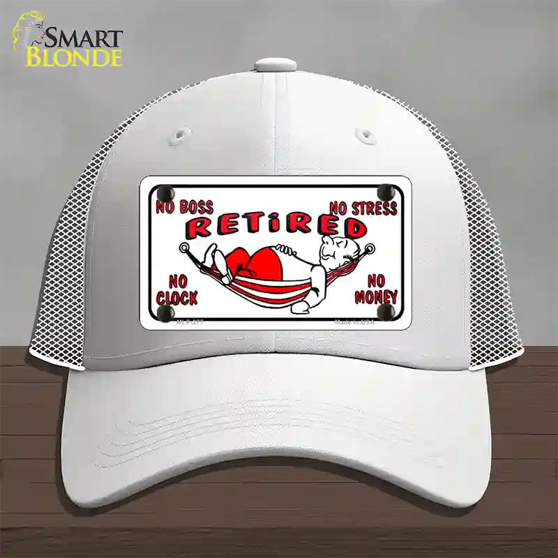 Retired With Hammock Novelty License Plate Hat Mesh / White