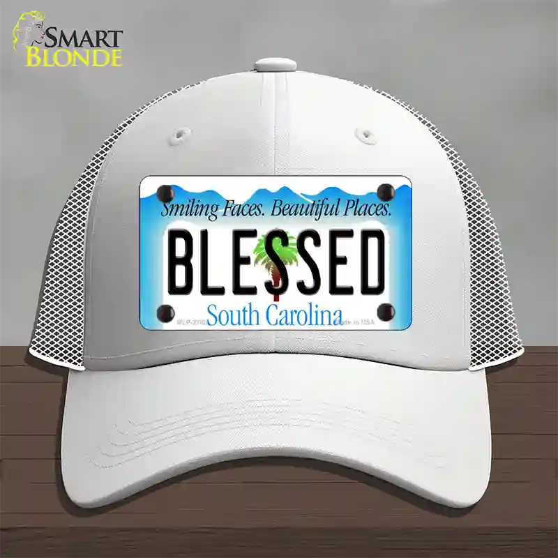 Blessed South Carolina Blue Novelty License Plate Hat Mesh / White