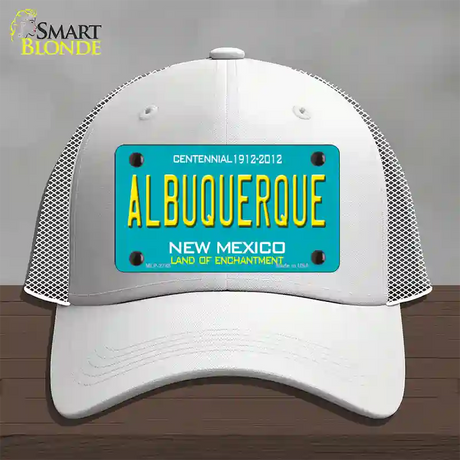 Albuquerque New Mexico Teal Novelty License Plate Hat Mesh / White