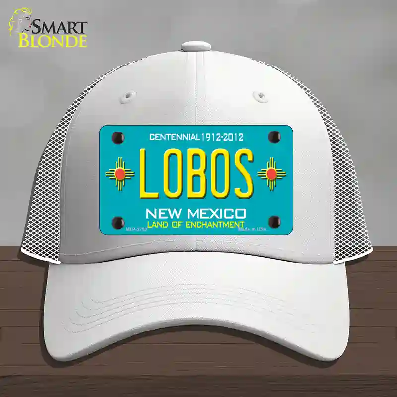 Lobos New Mexico Teal Novelty License Plate Hat Mesh / White