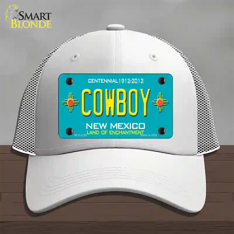 Cowboy New Mexico Teal Novelty License Plate Hat Mesh / White