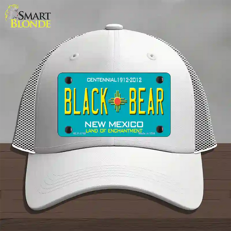 Black Bear New Mexico Teal Novelty License Plate Hat Mesh / White