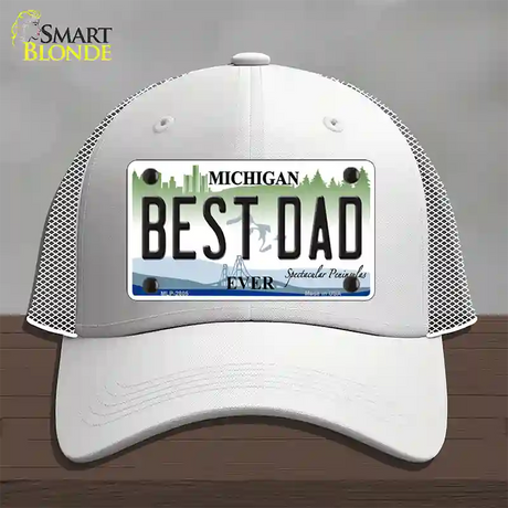 Best Dad Michigan State Novelty License Plate Hat Mesh / White