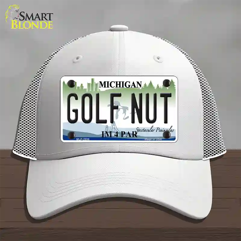 Golf Nut Michigan State Novelty License Plate Hat Mesh / White