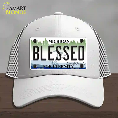 Blessed Michigan State Novelty License Plate Hat Mesh / White