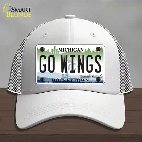 Go Wings Michigan State Novelty License Plate Hat Mesh / White