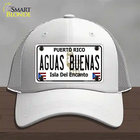 Aguas Buenas Puerto Rico Novelty License Plate Hat Mesh / White